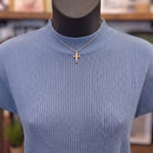 Mock Neck Short Sleeve Sweater | Dusty Blue — Detail close-up