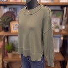 Wide Neck Drop Shoulder Sweater | Light Olive — Angled view