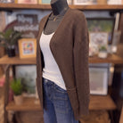 Waffle Knit Open Cardigan | Chocolate — Angled view