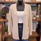 Waffle Knit Open Cardigan | Sand Beige — Front view
