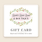 Rachel's Rustic Room & Boutique gift card with floral logo