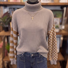 Super Seasonal Patchwork Waffle Knit Sweater on mannequin