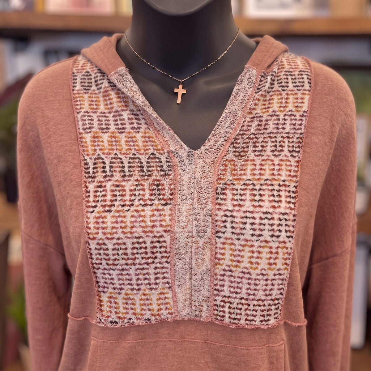Wave Hello Mixed Print Hoodie on mannequin