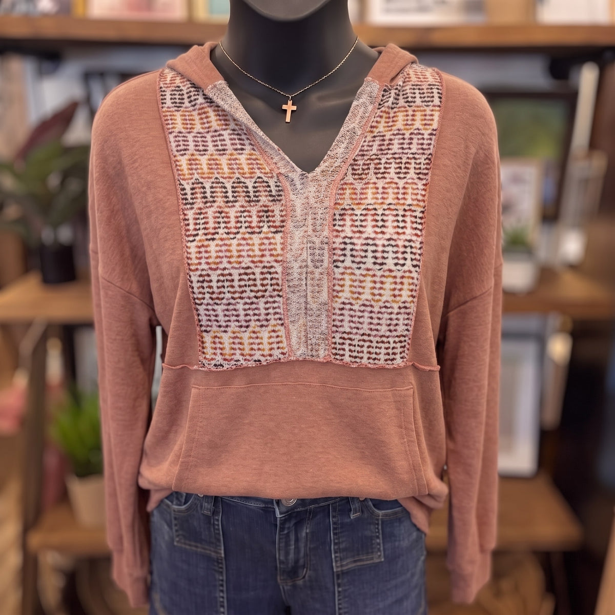 Wave Hello Mixed Print Hoodie on mannequin